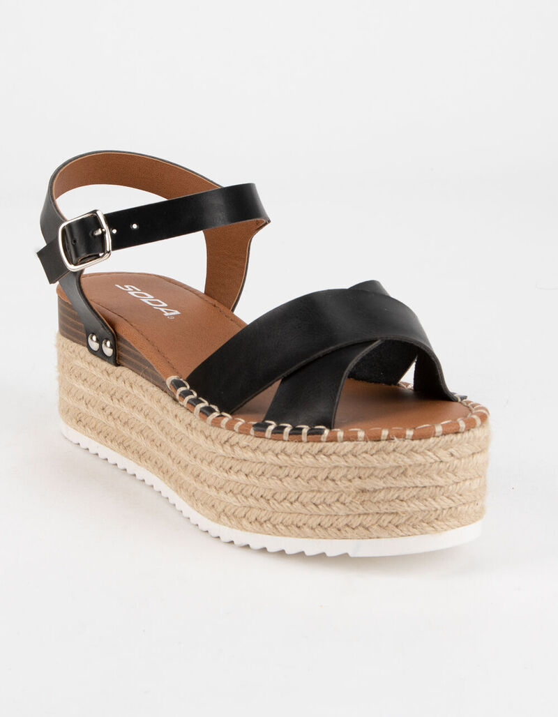 SODA High Ankle Strap Womens Black Flatform Sandals - BLACK - 366338100