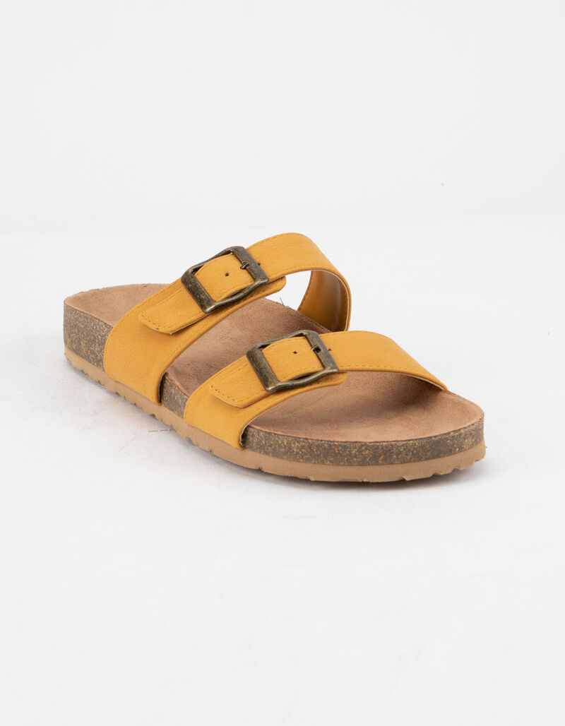 SODA Double Buckle Mustard Womens Slide Sandals - MUSTA - 333350620