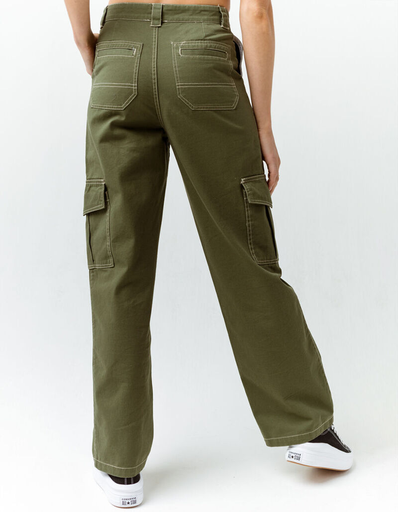 FULL TILT Contrast Stitch Womens Cargo Pants - OLIVE - 394978531