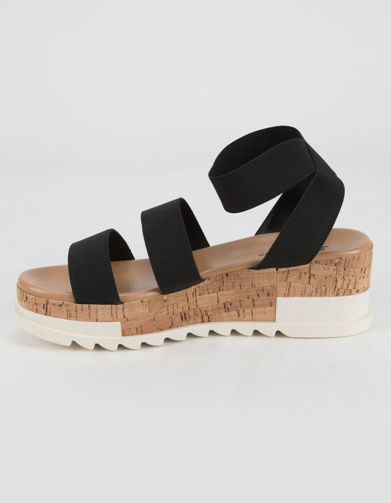 SODA Elastic Strap Cork Womens Black Flatform Sandals - BLACK - 382977100