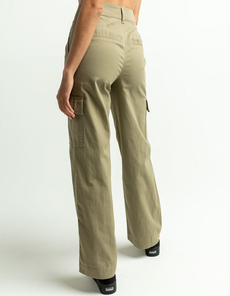 FULL TILT Wide Leg Womens Cargo Pants - OLIVE - 406711531