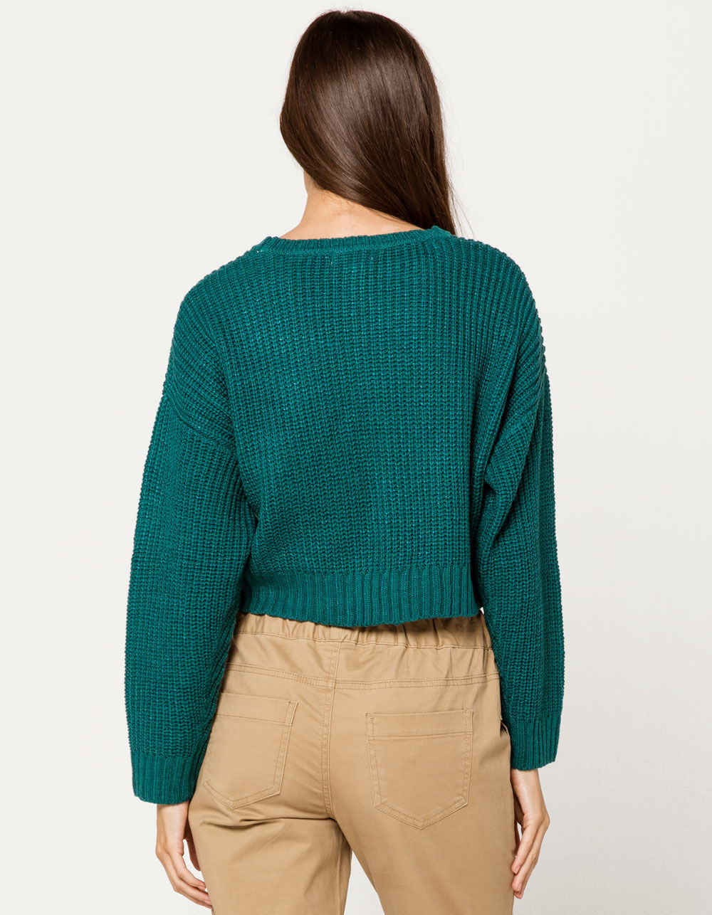 FULL TILT Crew Neck Crop Womens Sweater - GREEN | Tillys
