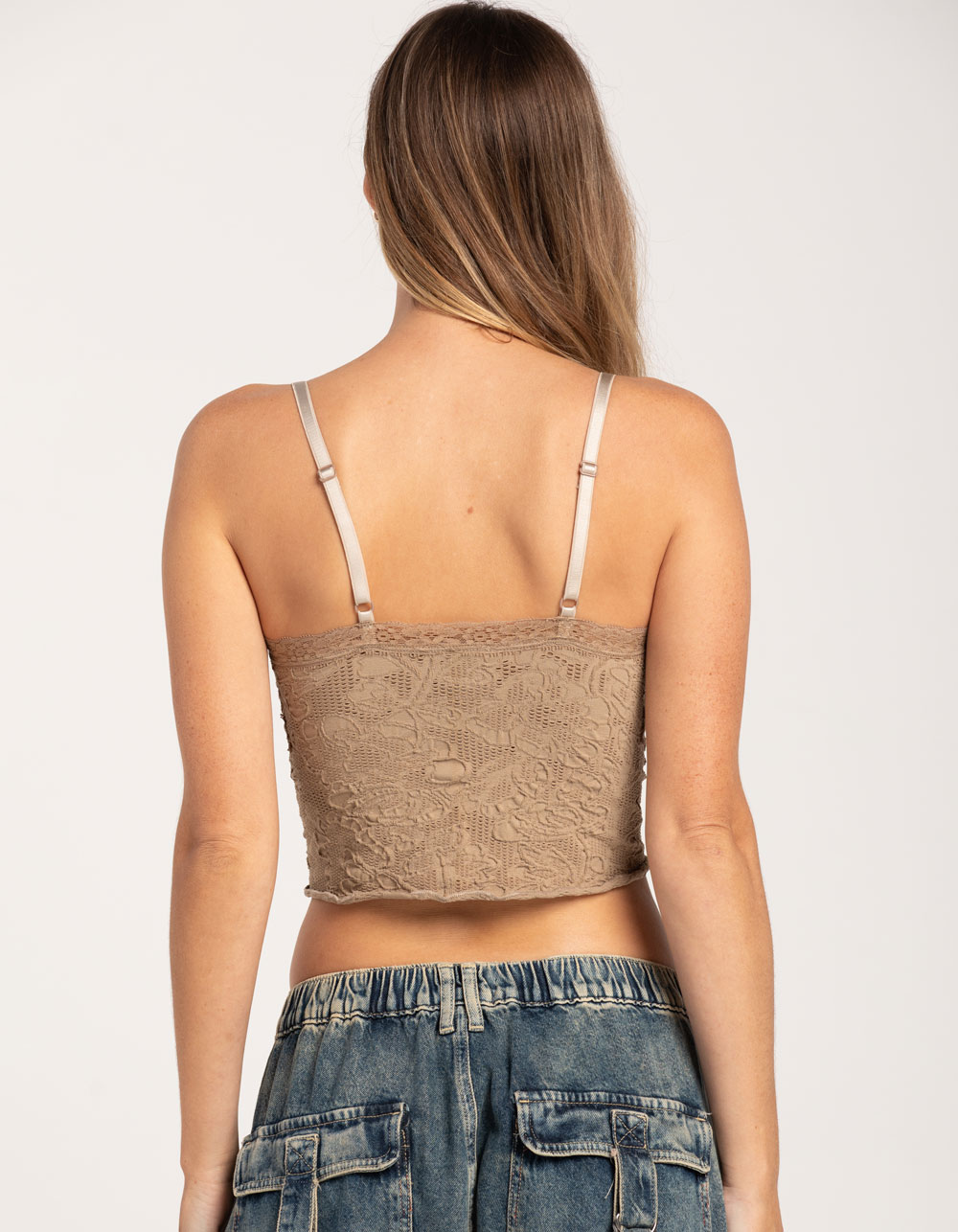 BDG Urban Outfitters Seamless Contrast Cross Womens Lace Cami - STONE