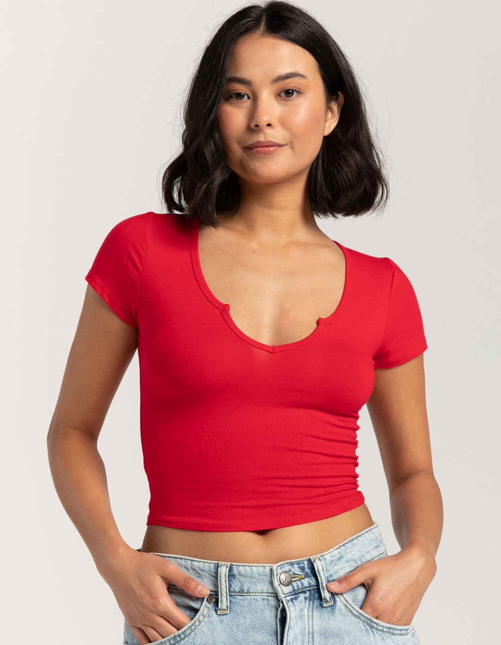 BOZZOLO Juniors Soft Ribbed V-Neck Cropped Top
