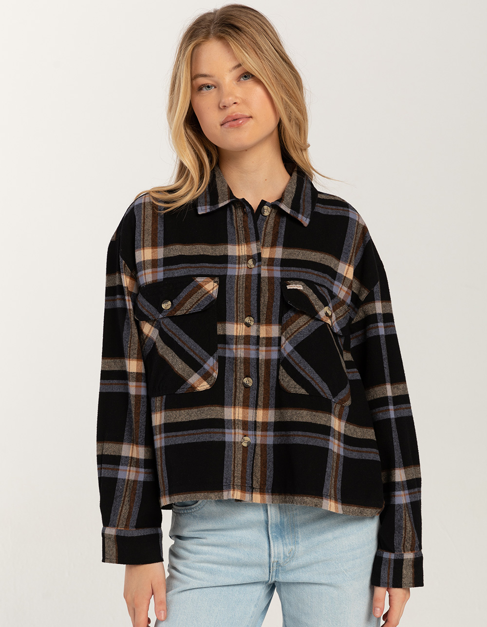 BRIXTON Bowery Womens Crop Flannel - BLACK COMBO | Tillys