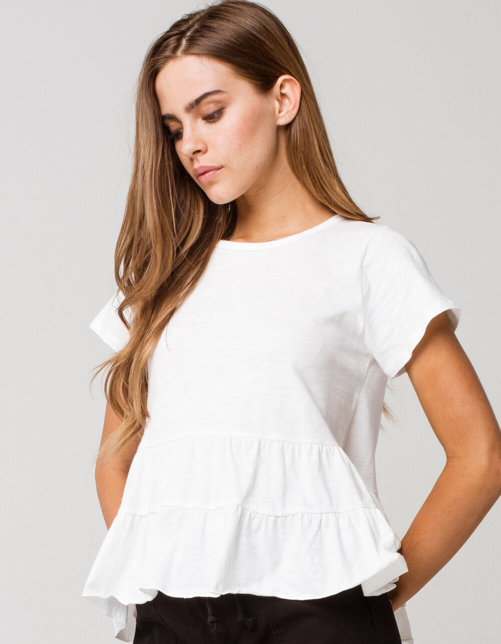 SKY AND SPARROW Tiered Womens White Babydoll Tee - WHITE | Tillys