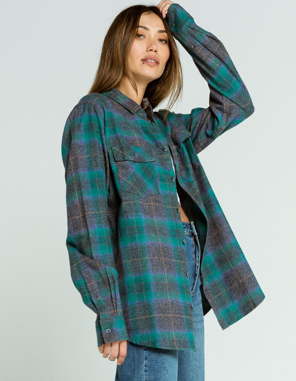 RSQ Collective Heather Womens Flannel Shirt - GRAY/GREEN | Tillys