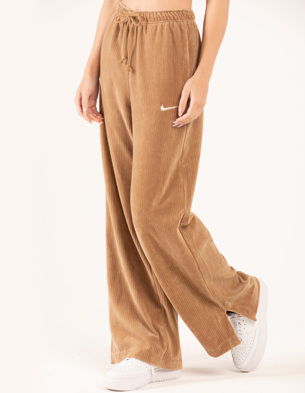 Nike Sportswear Velour High Waist Wide Leg Pants In Brown