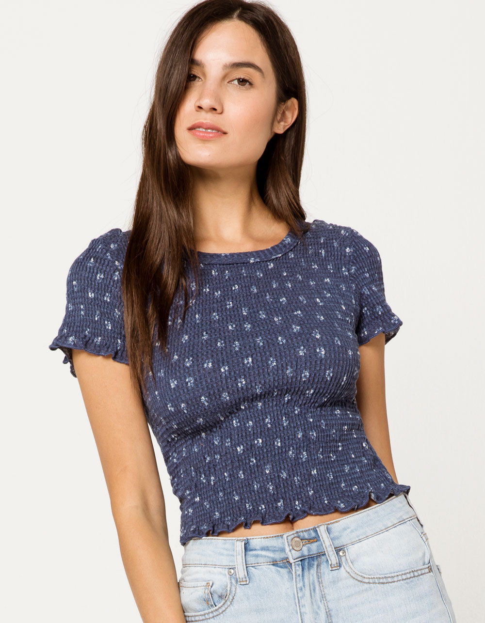 SKY AND SPARROW Smocked Ditsy Blue Womens Tee - BLUE | Tillys
