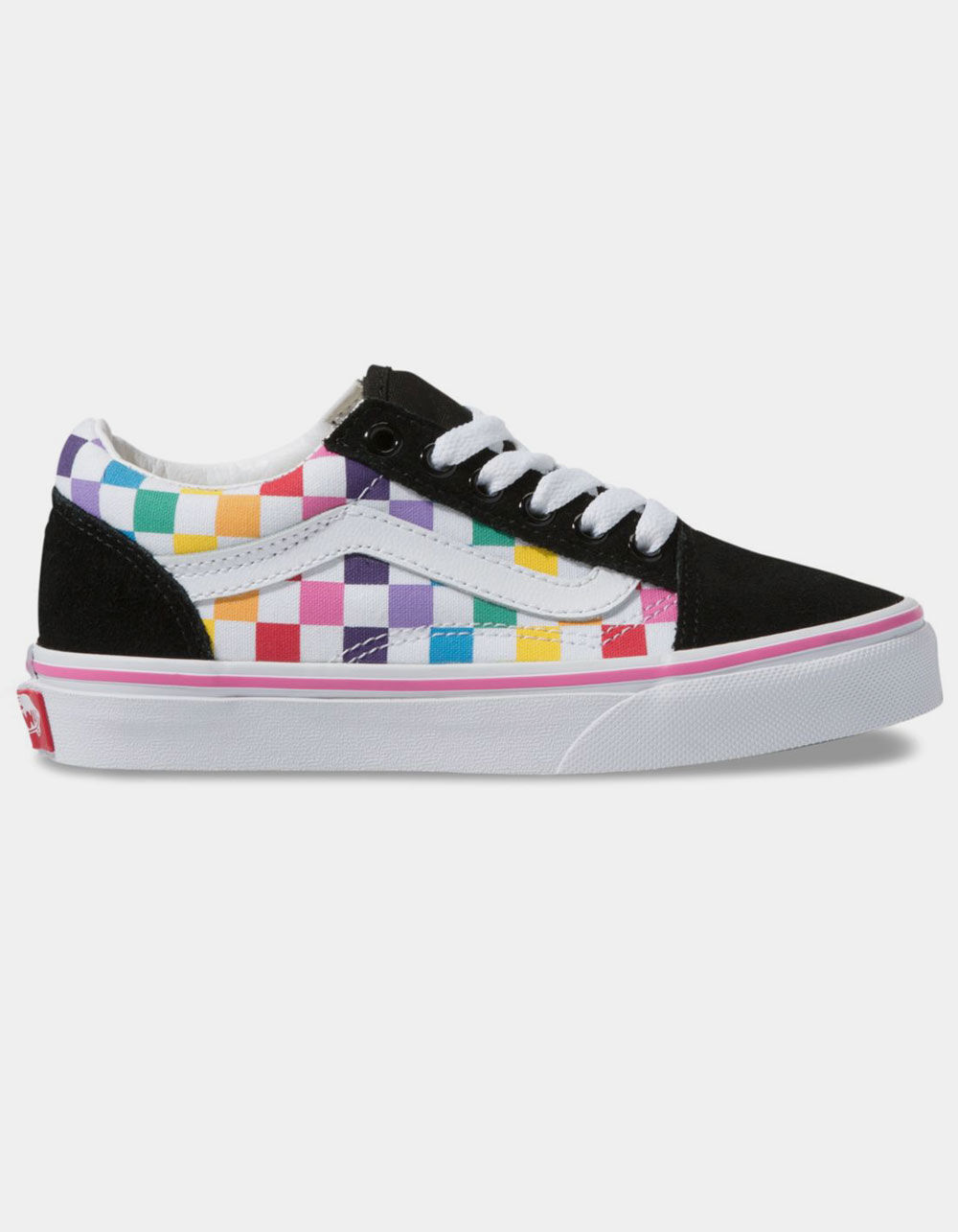 VANS Kids Size 2.5 Old Skool Black Rainbow Checkered Skate Low Top Shoes  721356