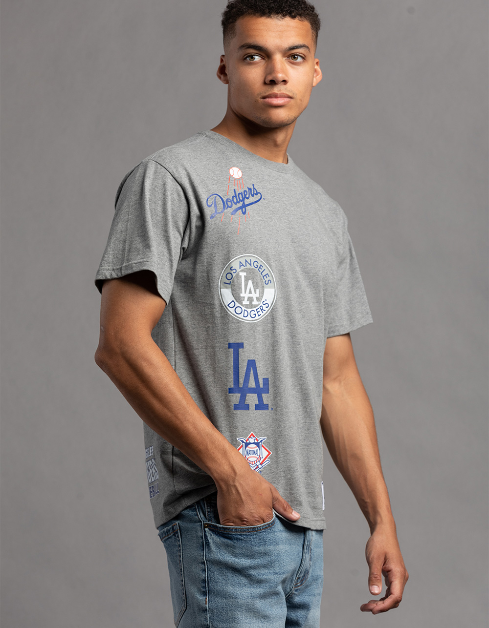 MITCHELL & NESS Los Angeles Dodgers Mens Tee - HEATHER GRAY