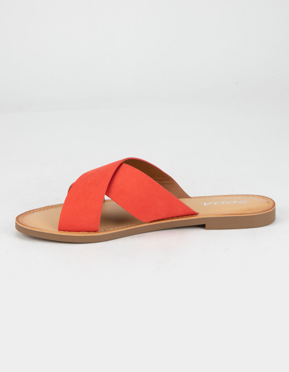 SODA Criss Cross Womens Coral Slide Sandals - CORAL | Tillys