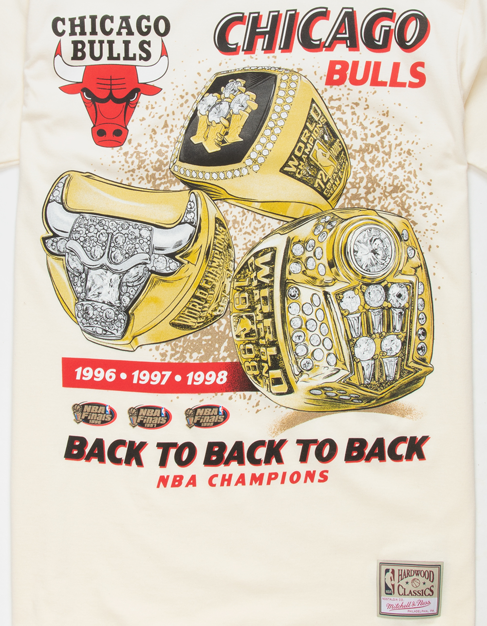 Mitchell & Ness Chicago Bulls Back to Back to Back Champions Tee - Cream - XX-Large