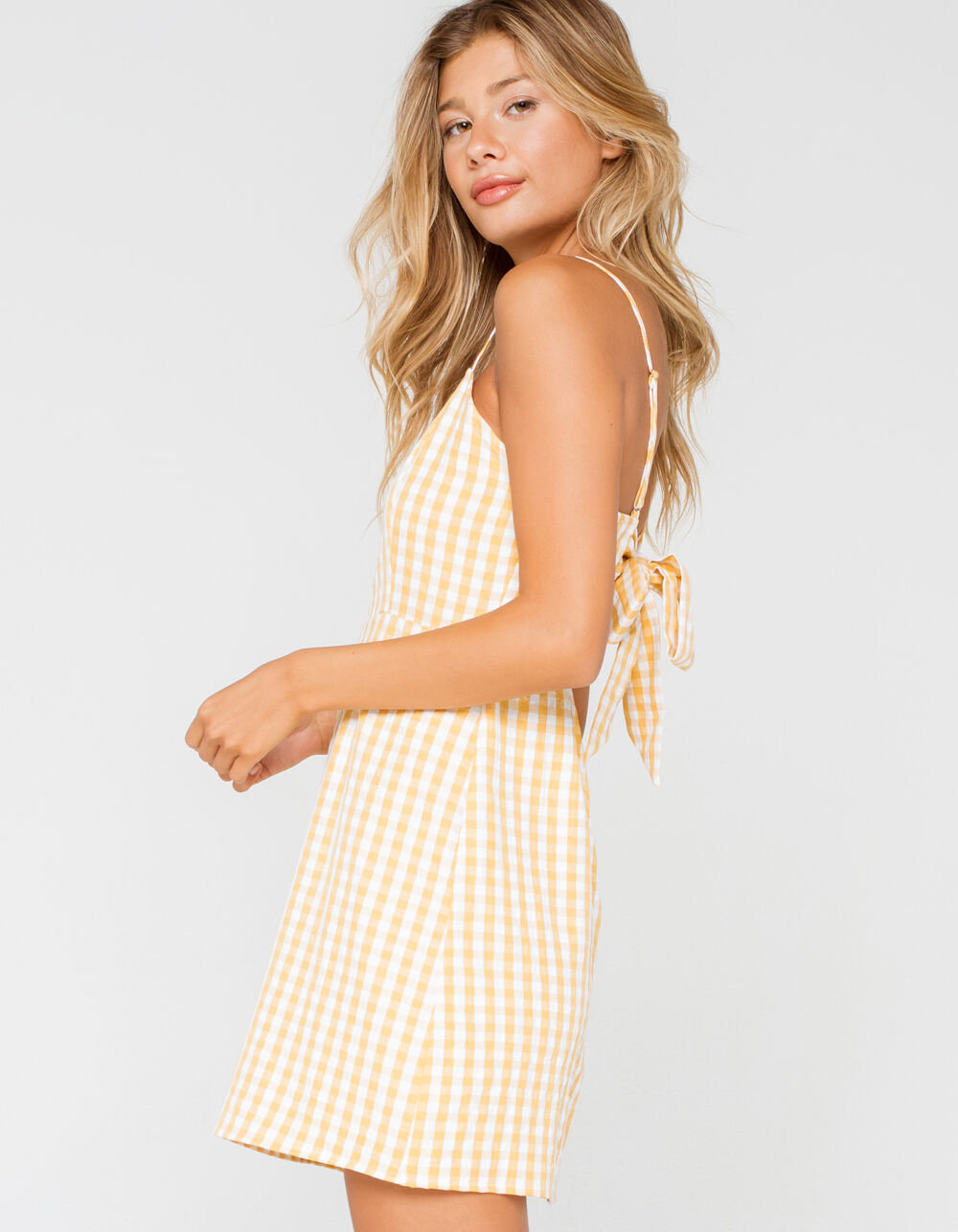 IVY & MAIN Gingham Tie Back Yellow Dress - YELLOW | Tillys