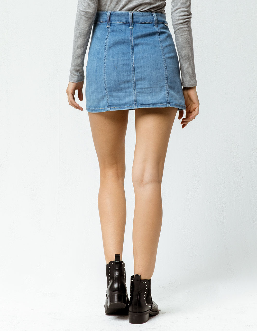 SKY AND SPARROW Button Front Denim Mini Skirt - LIGHT BLAST | Tillys