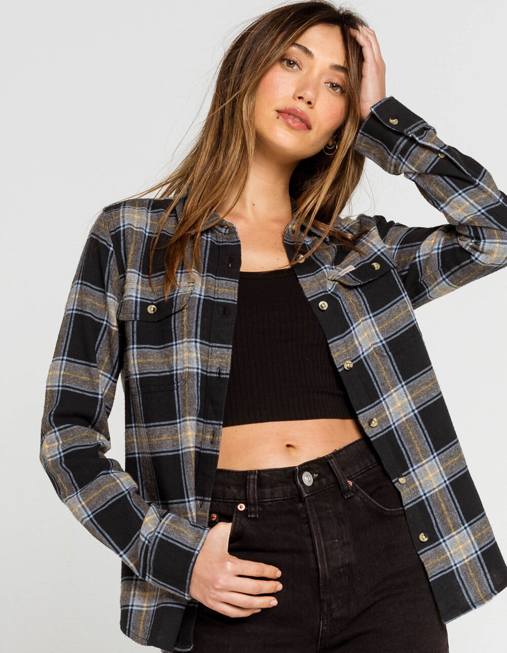 BRIXTON Bowery Womens Navy Flannel Shirt - NAVY COMBO | Tillys