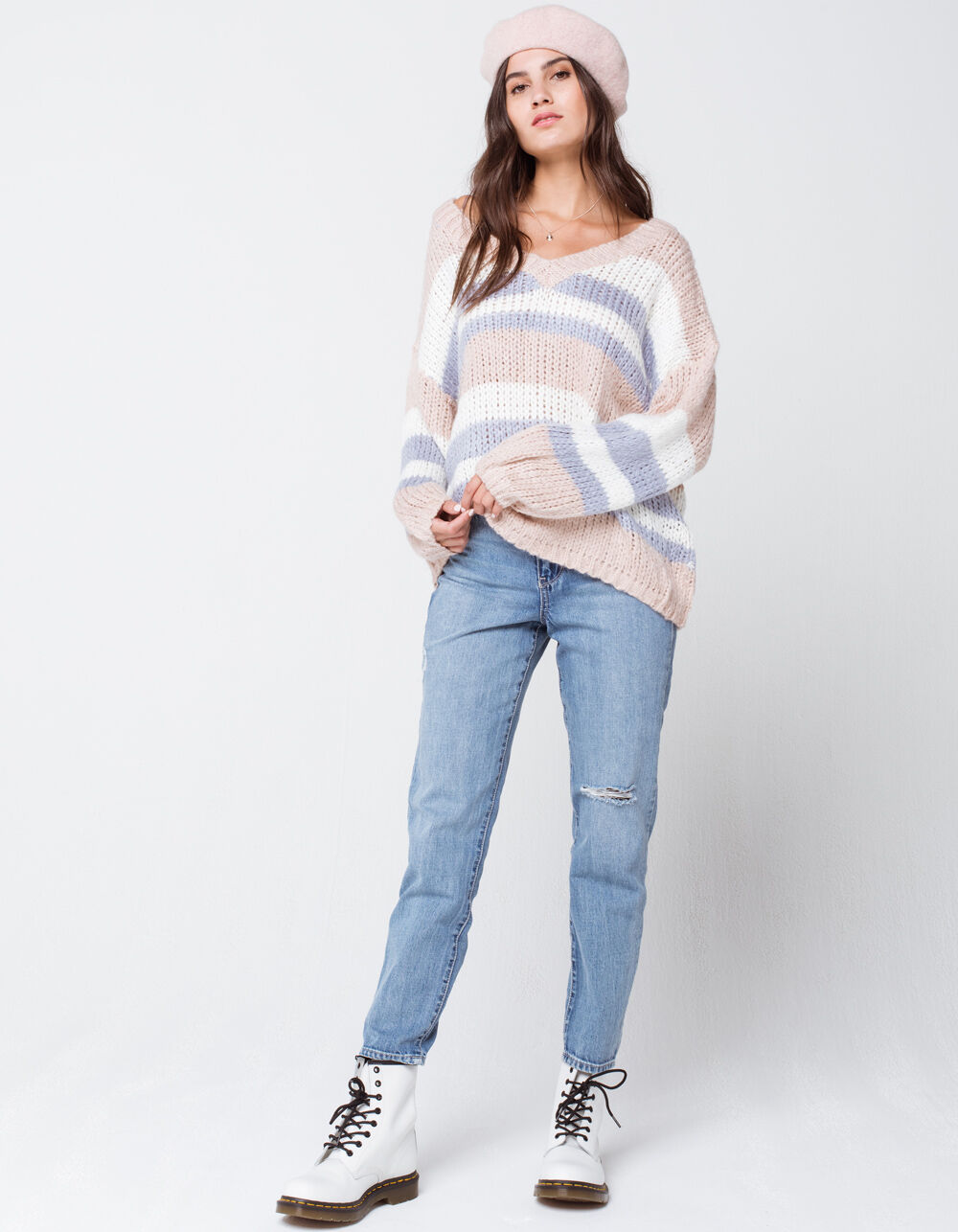 RSQ Fuzzy V Neck Stripe Womens Sweater - MULTI | Tillys