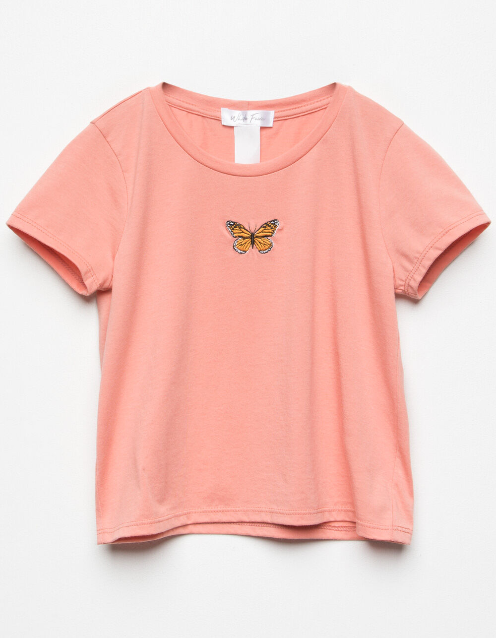 WHITE FAWN Embroidered Butterfly Girls Tee - PEACH | Tillys