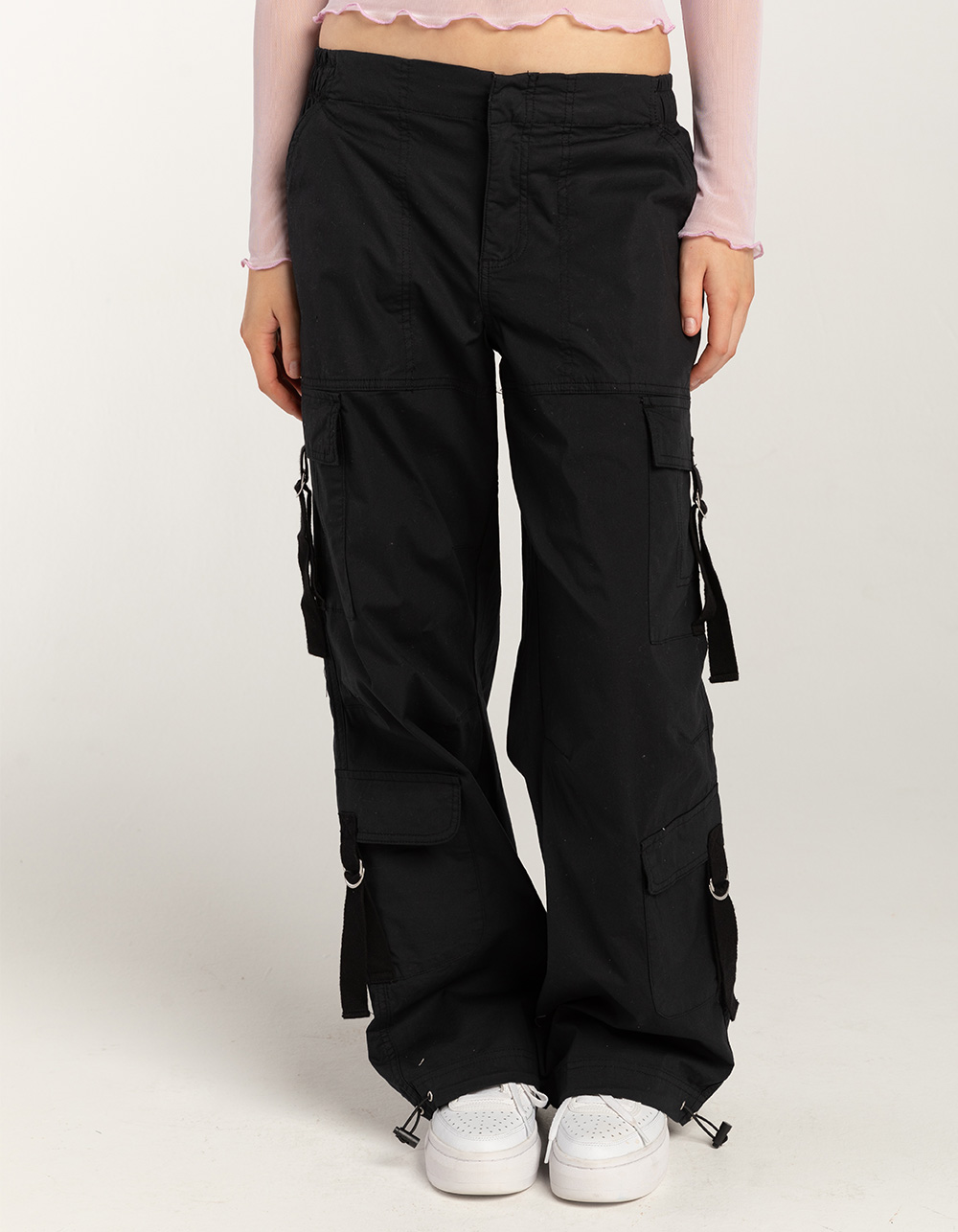 Women's High-Rise Cargo Parachute Pants - All In Motion™ Black L 1 ct