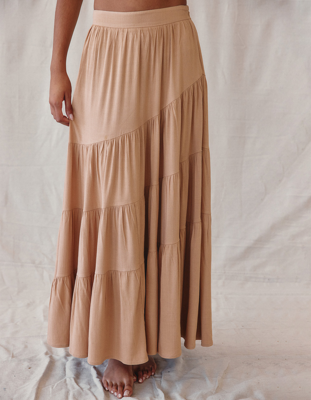 WEST OF MELROSE Skirt TAN Womens Maxi Asymmetrical | Ruffle Tillys 