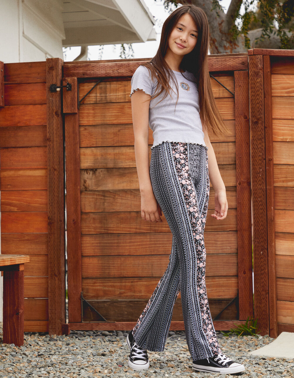 WHITE FAWN Floral & Paisley Girls Flare Pants