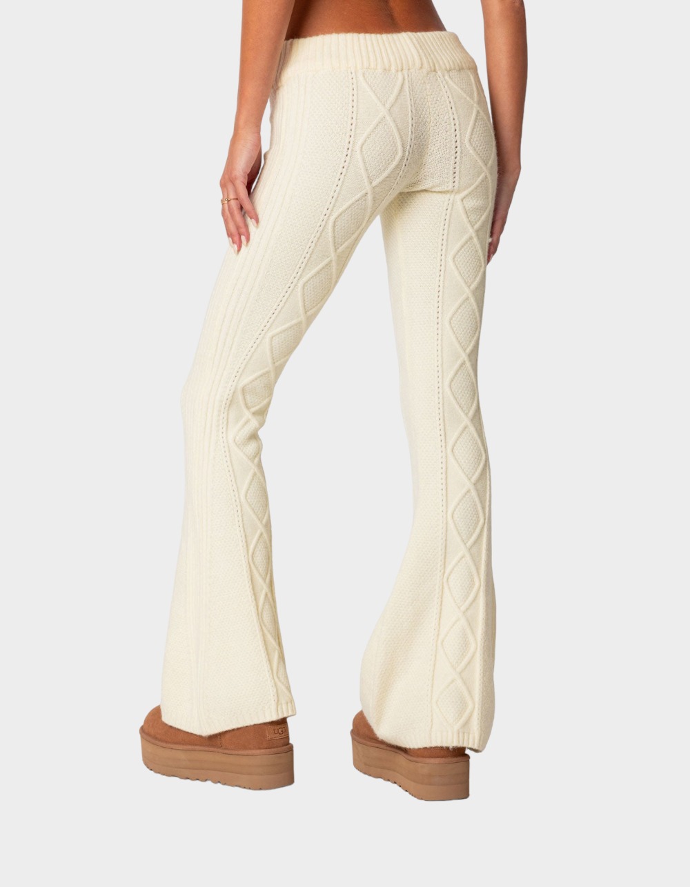 EDIKTED Ray Cable Knit Flared Pants - BEIGE