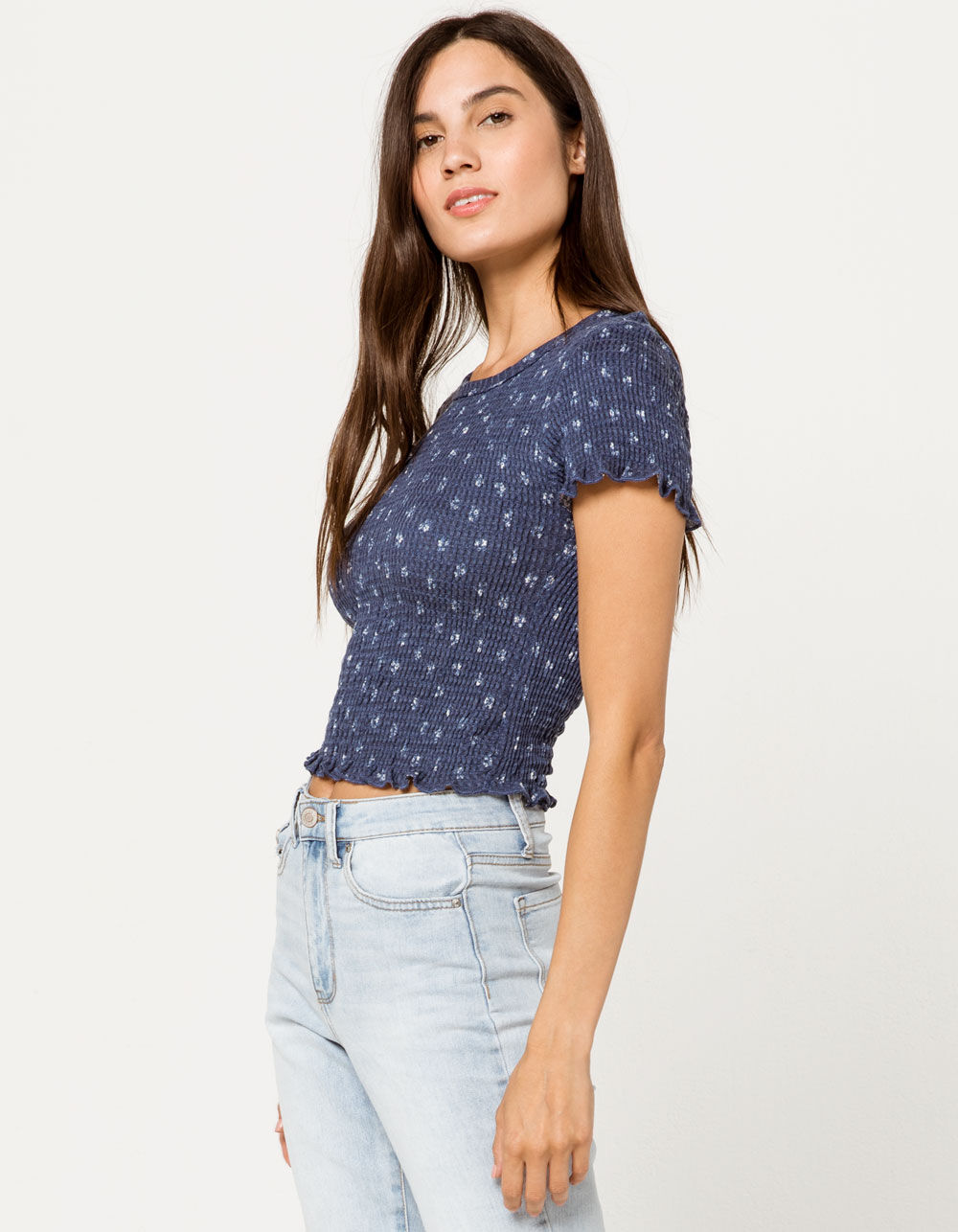 SKY AND SPARROW Smocked Ditsy Blue Womens Tee - BLUE | Tillys