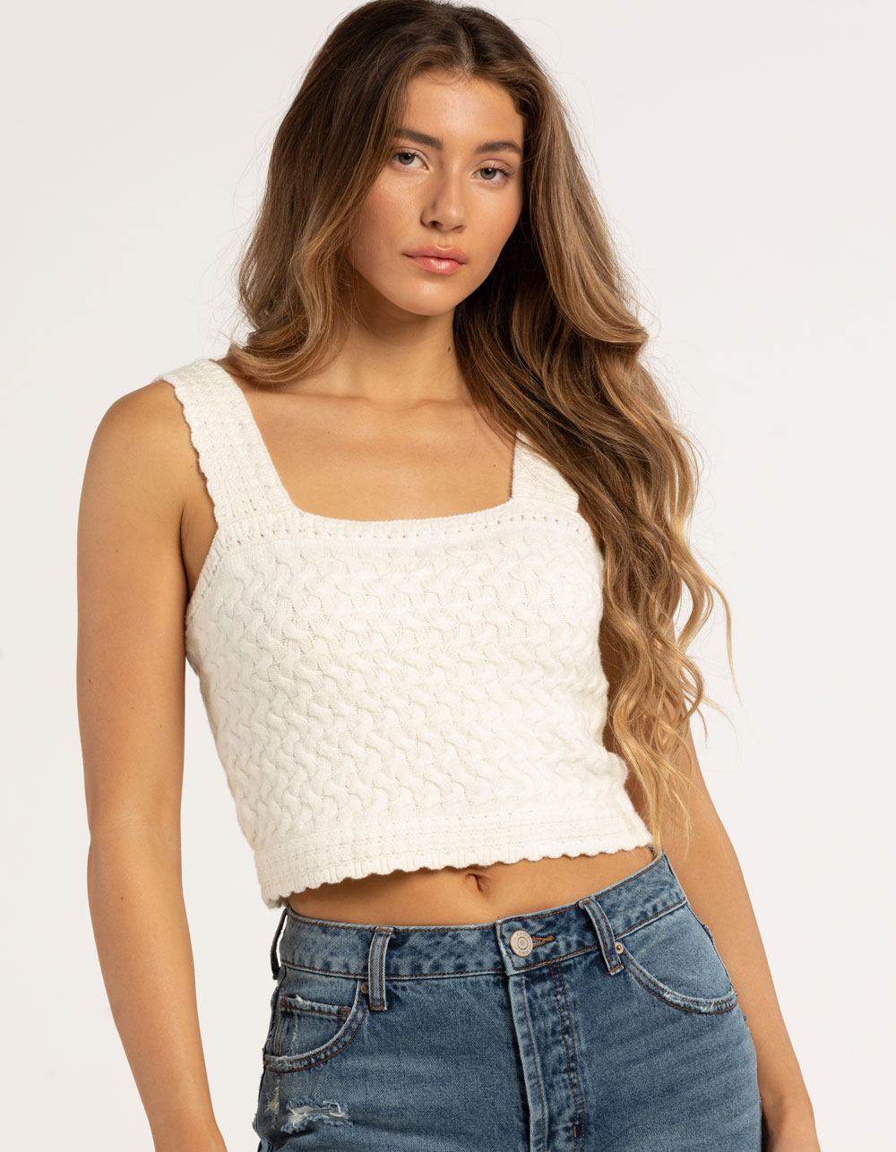 White Contrast Binding Strappy Crop Cami