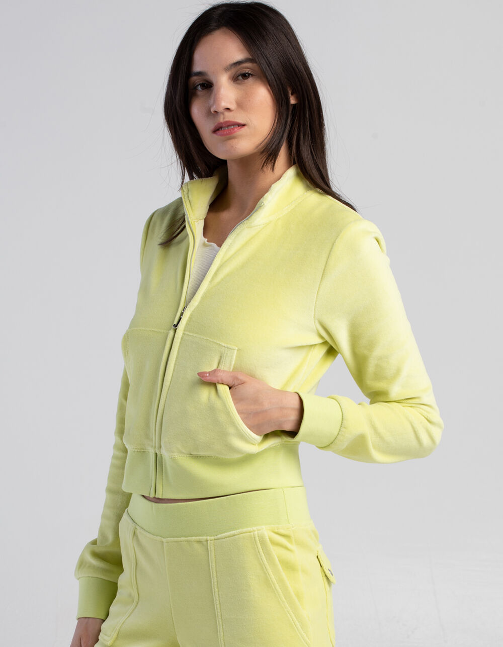 JUICY COUTURE Womens Mock Neck Velour Zip Up - LIME | Tillys