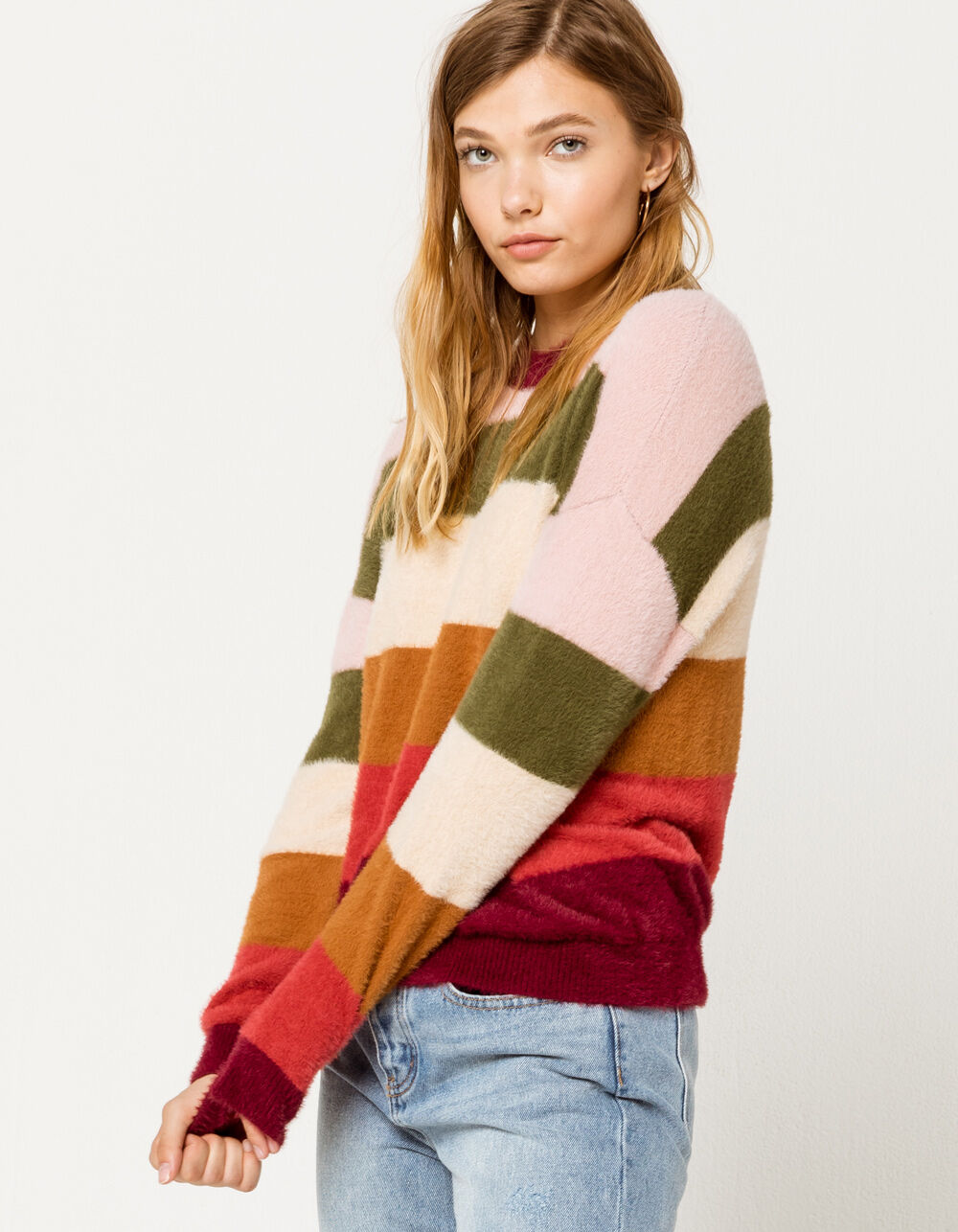 COCO & JAIMESON Stripe Fuzzy Womens Sweater - MULTI | Tillys