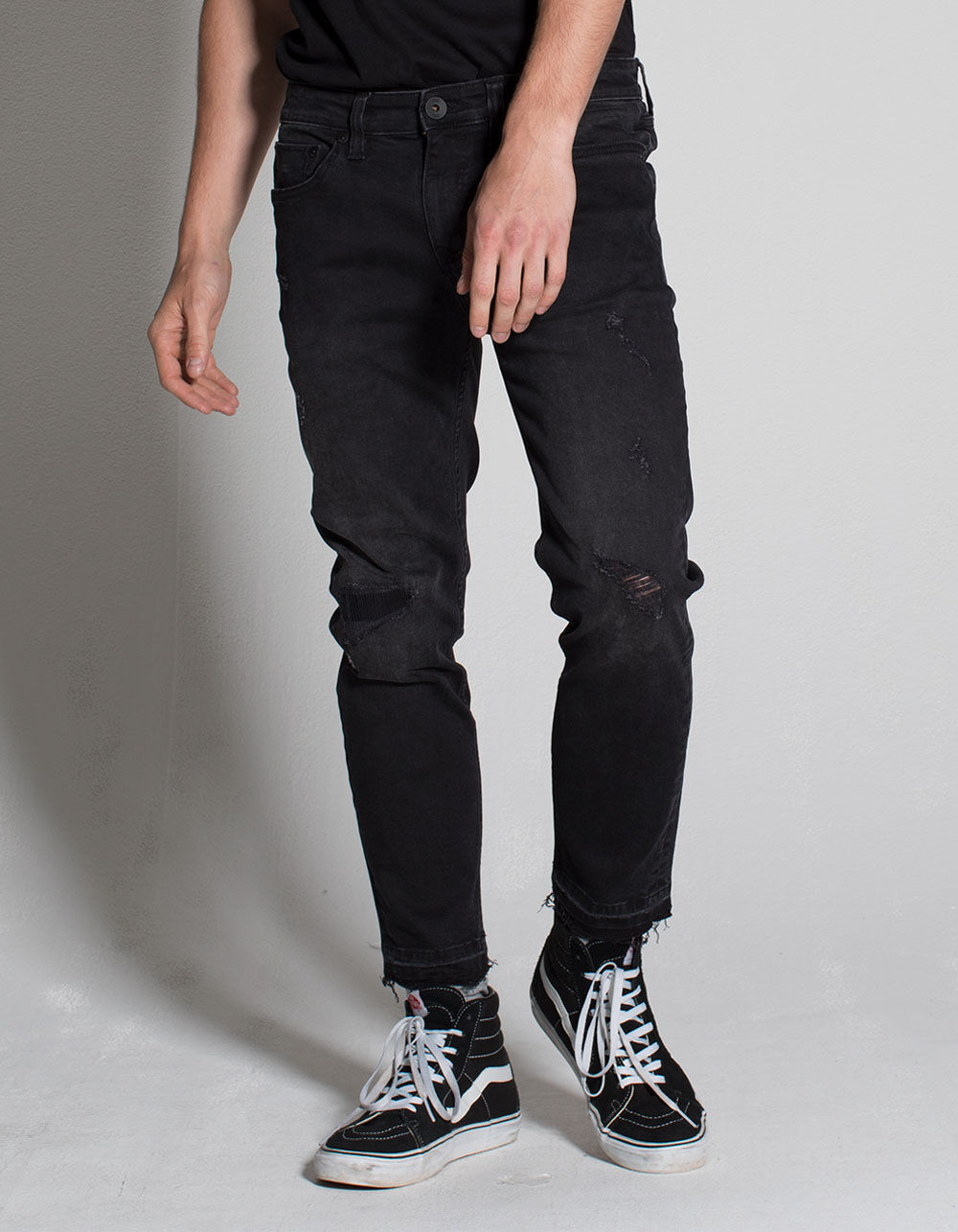 RSQ Seattle Released Hem Mens Crop Taper Skinny Jeans - BLACK DENIM ...