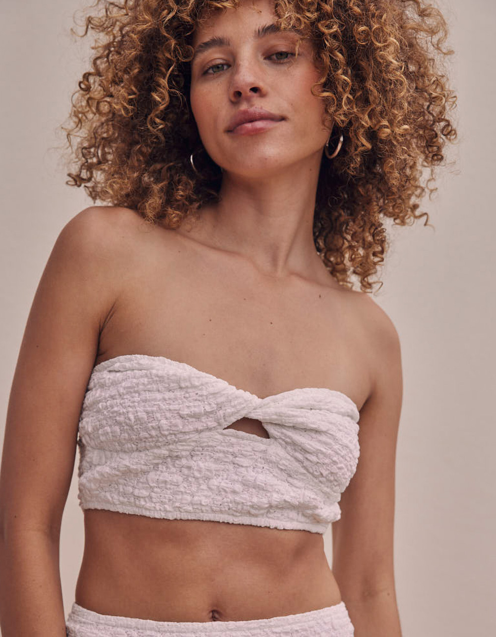 Textured Strapless Top in White