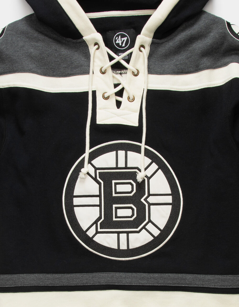 Men's '47 Oatmeal Boston Bruins Rockaway Lacer Pullover Hoodie Size: 3XL