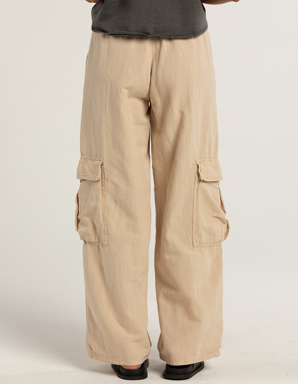 Ecru Skinny Linen Cargo Trousers