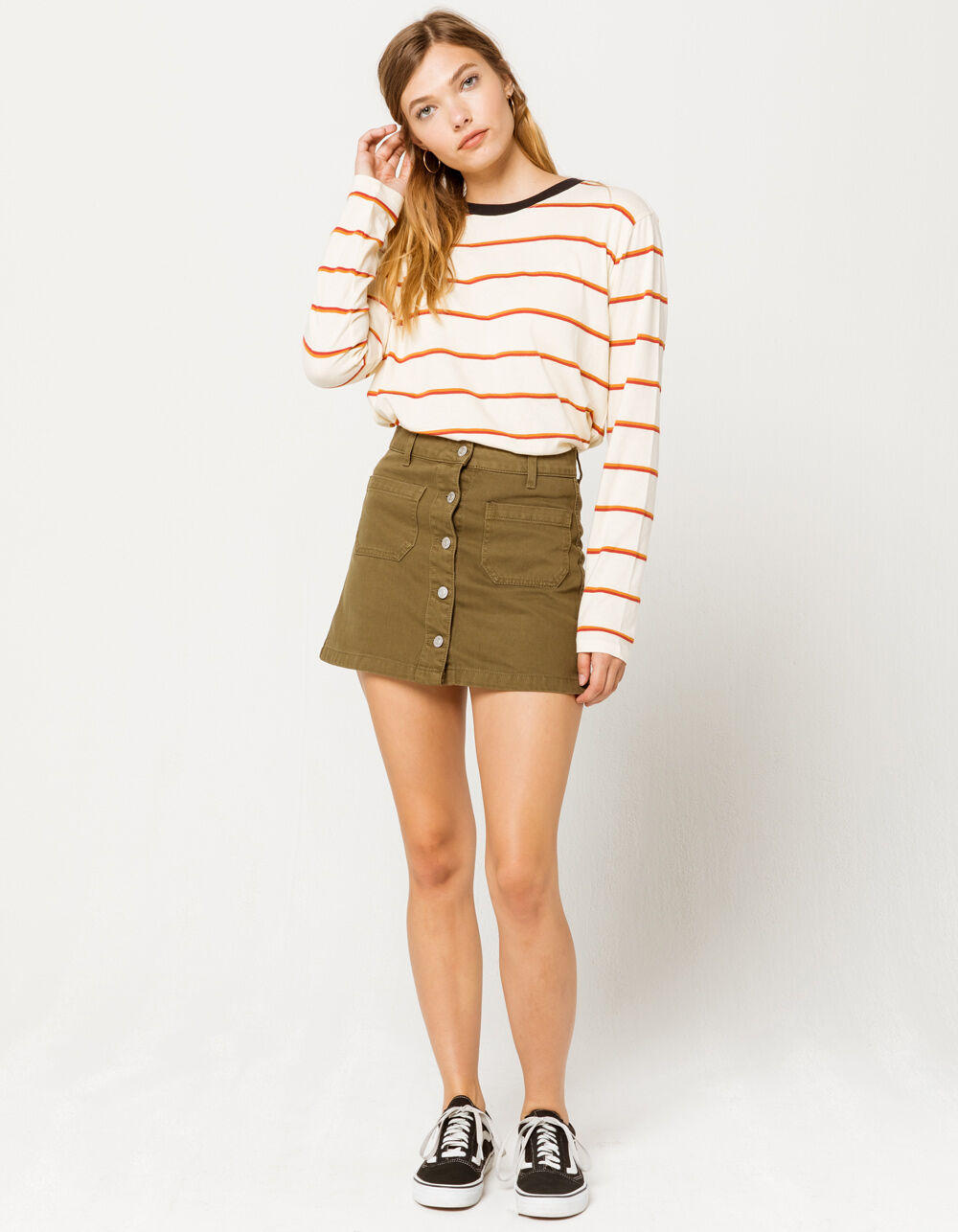 SKY AND SPARROW Button Front Mini Skirt - OLIVE | Tillys