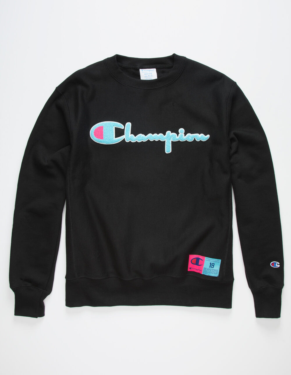 CHAMPION Chenille Logo Mens Crew Sweatshirt - BLACK | Tillys