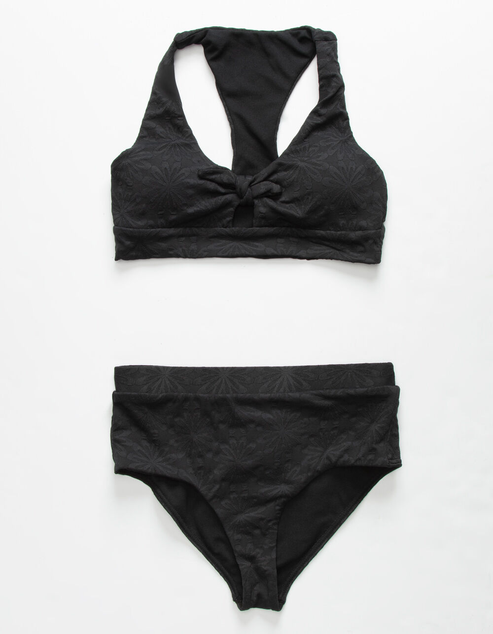 FULL TILT Knot High Waisted Girls Black Bikini Set - BLACK
