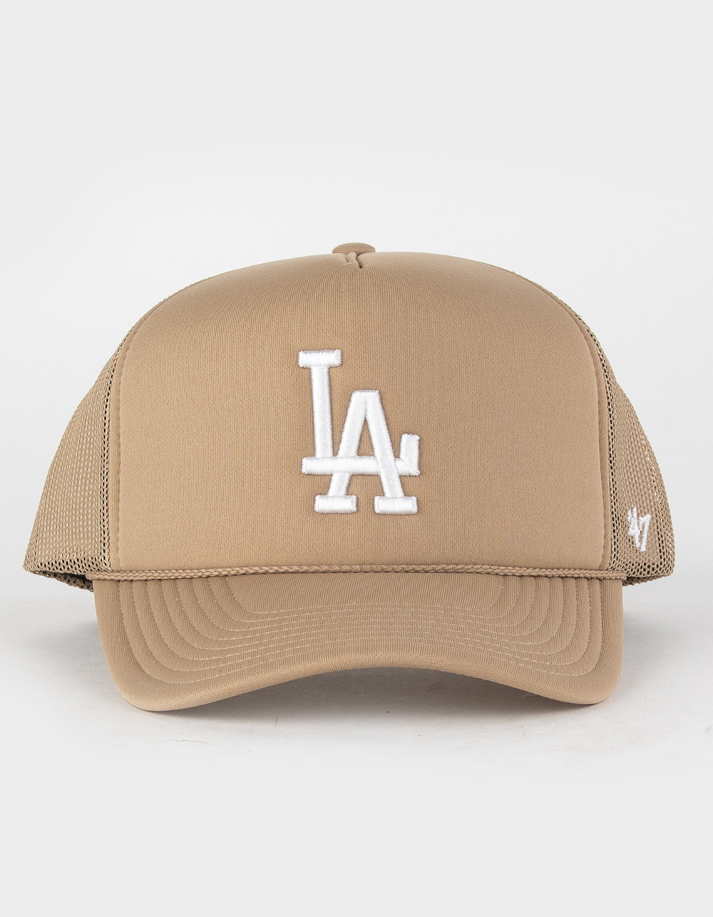 Men's '47 Khaki Los Angeles Dodgers Foamo Trucker Snapback Hat