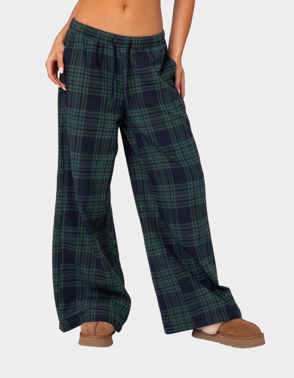 Forest Green Plaid Women's Flannel Pajama Pants - Little Blue House US