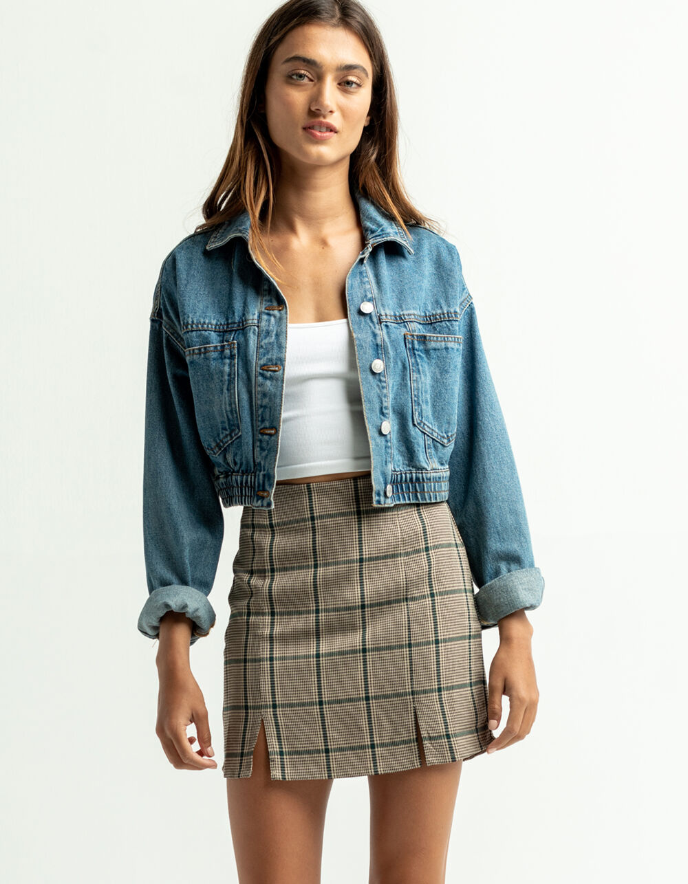 FULL TILT Plaid Notch Skirt - TAN | Tillys