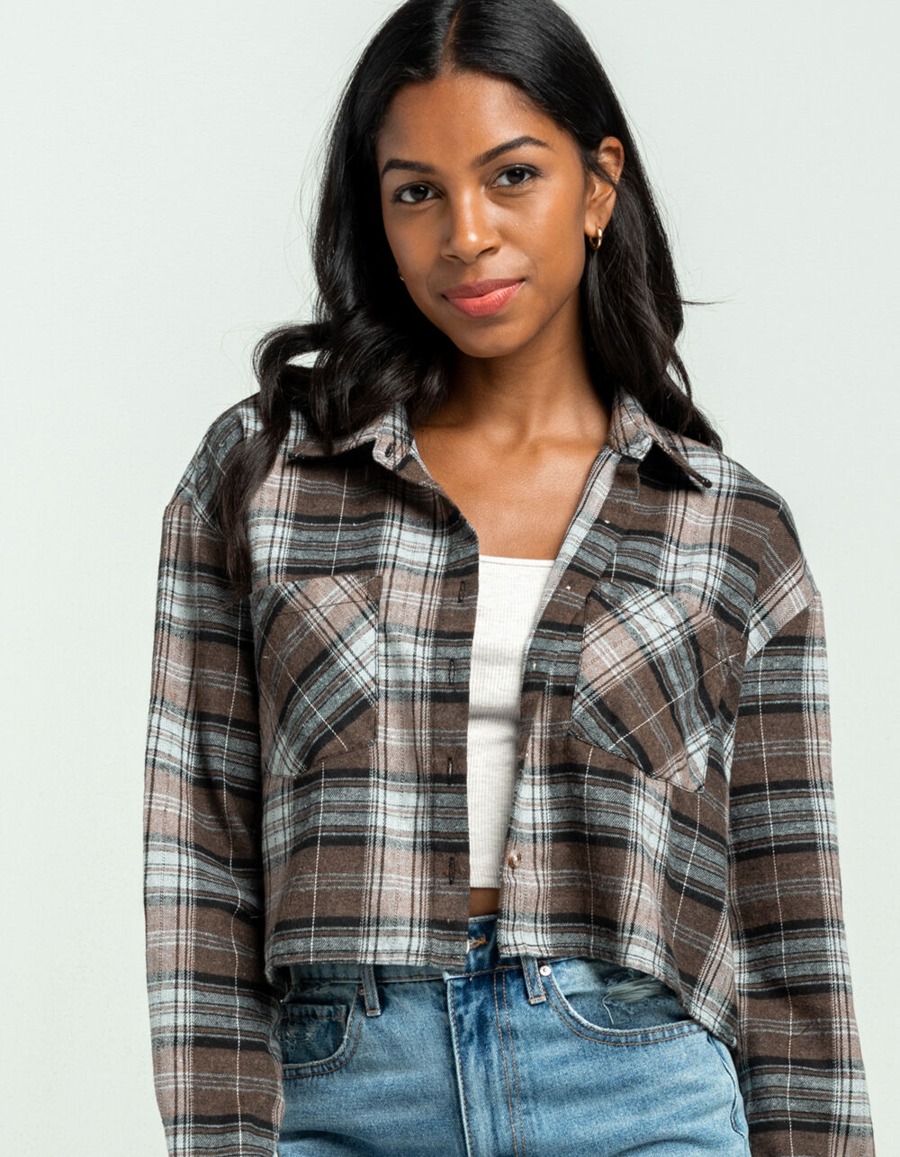 RSQ Womens Crop Flannel Shirt - BROWN | Tillys