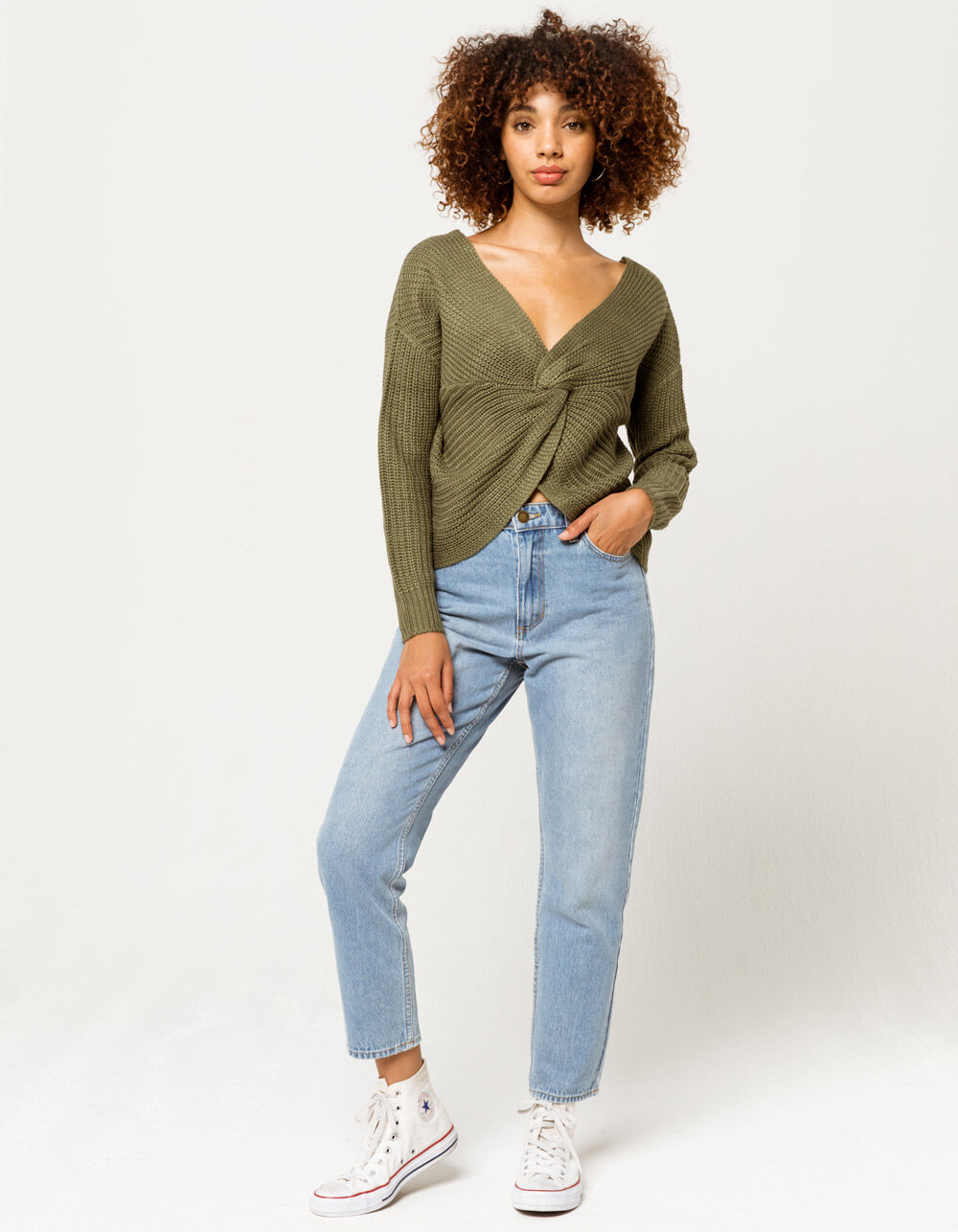 SKY AND SPARROW Twist Front Olive Womens Pullover - OLIVE | Tillys