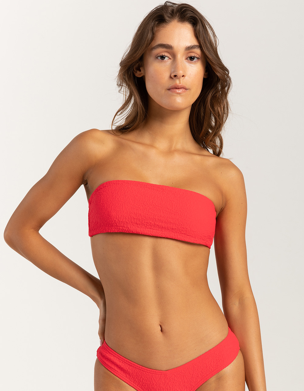 Full Tilt Crinkle Bandeau Bikini Top - Red - Small