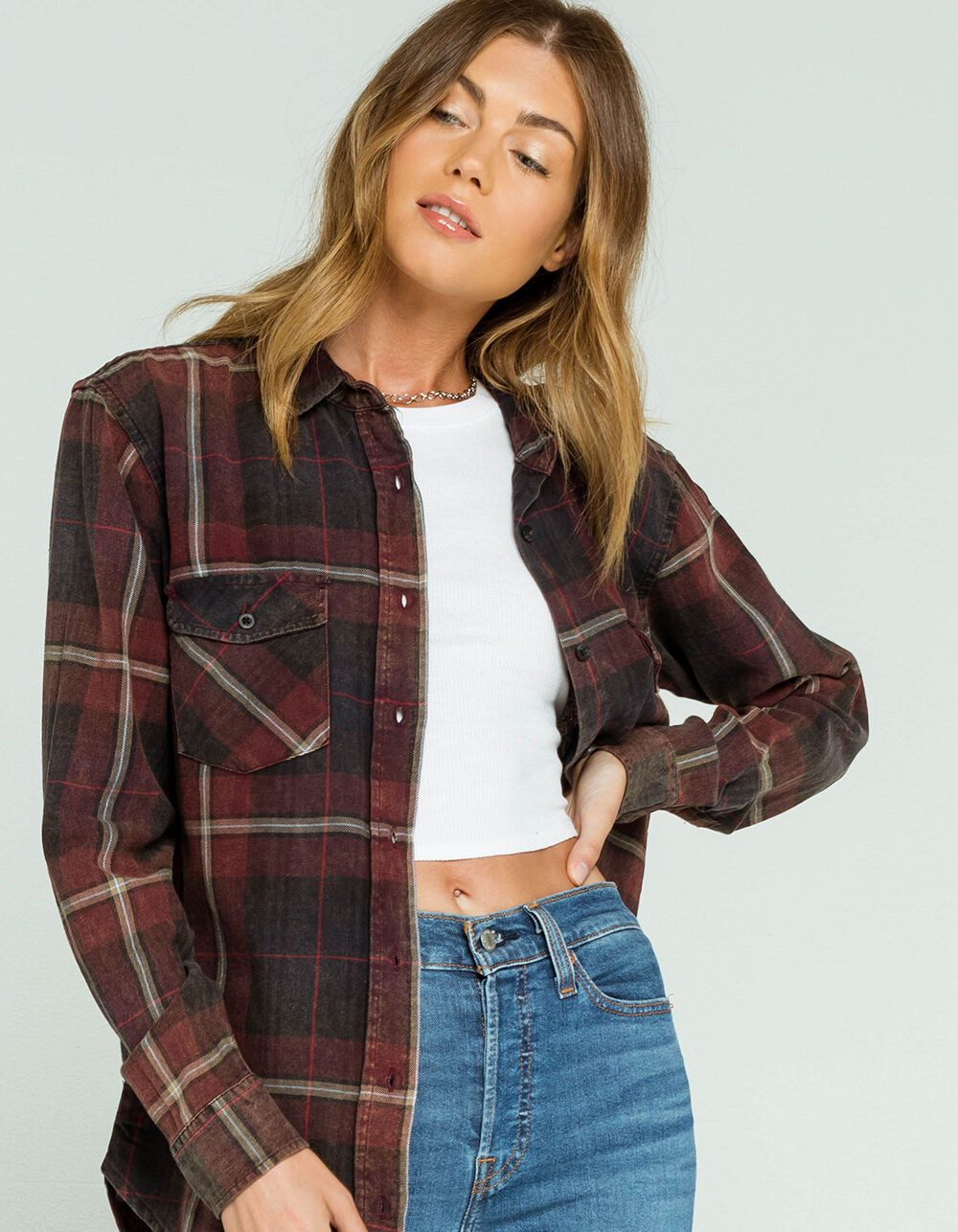 RSQ Plaid Womens Flannel Shirt - PLUM COMBO | Tillys
