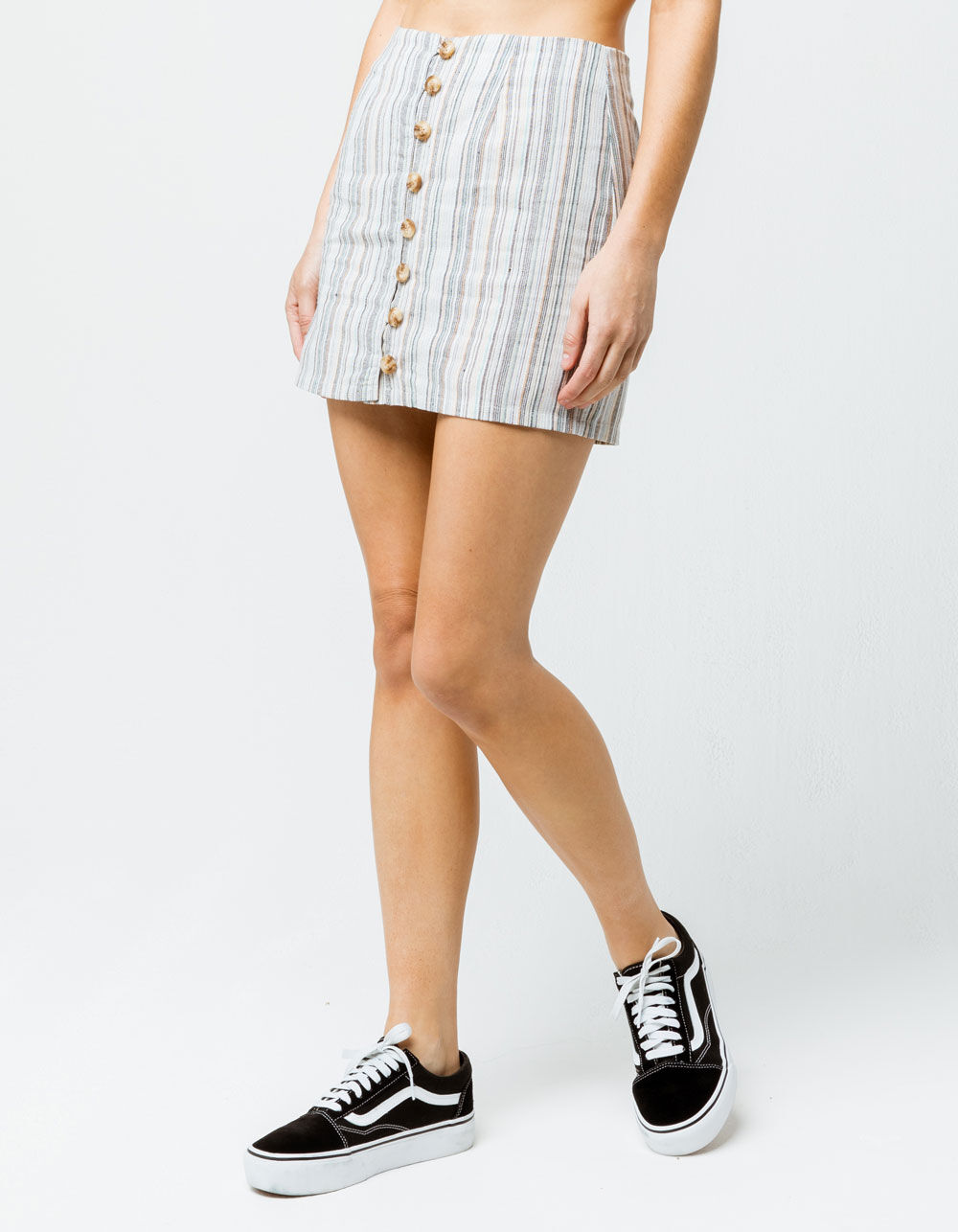 SKY AND SPARROW Stripe Button Front Linen Mini Skirt - MULTI | Tillys