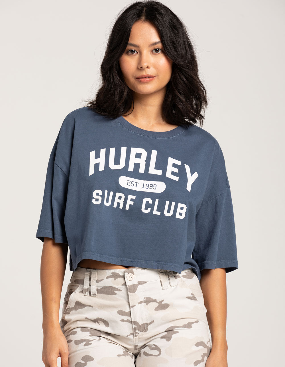 HURLEY Surf Club Womens Boyfriend Crop Tee - INDIGO