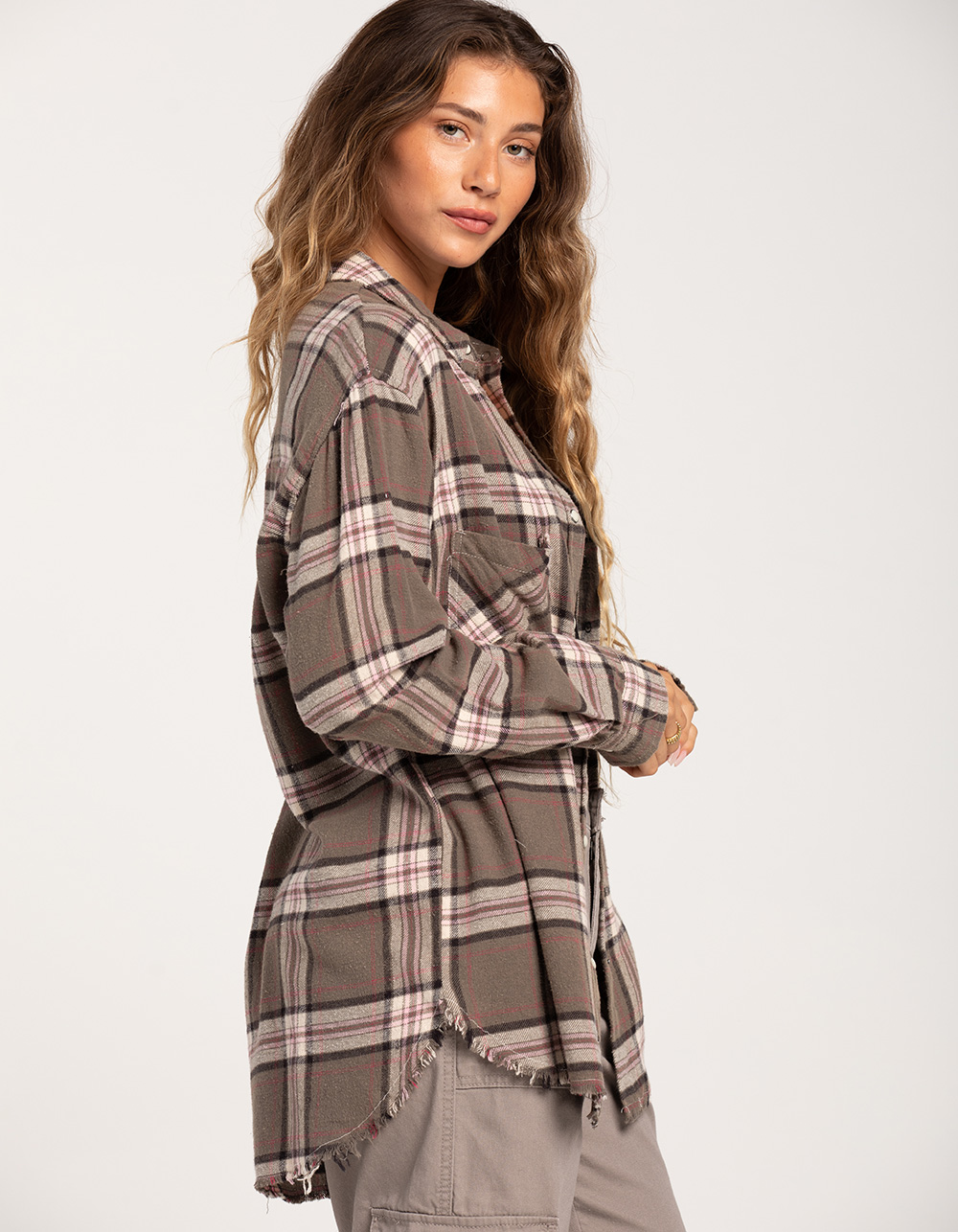 RSQ Womens Raw Edge Vintage Flannel - OLIVE | Tillys