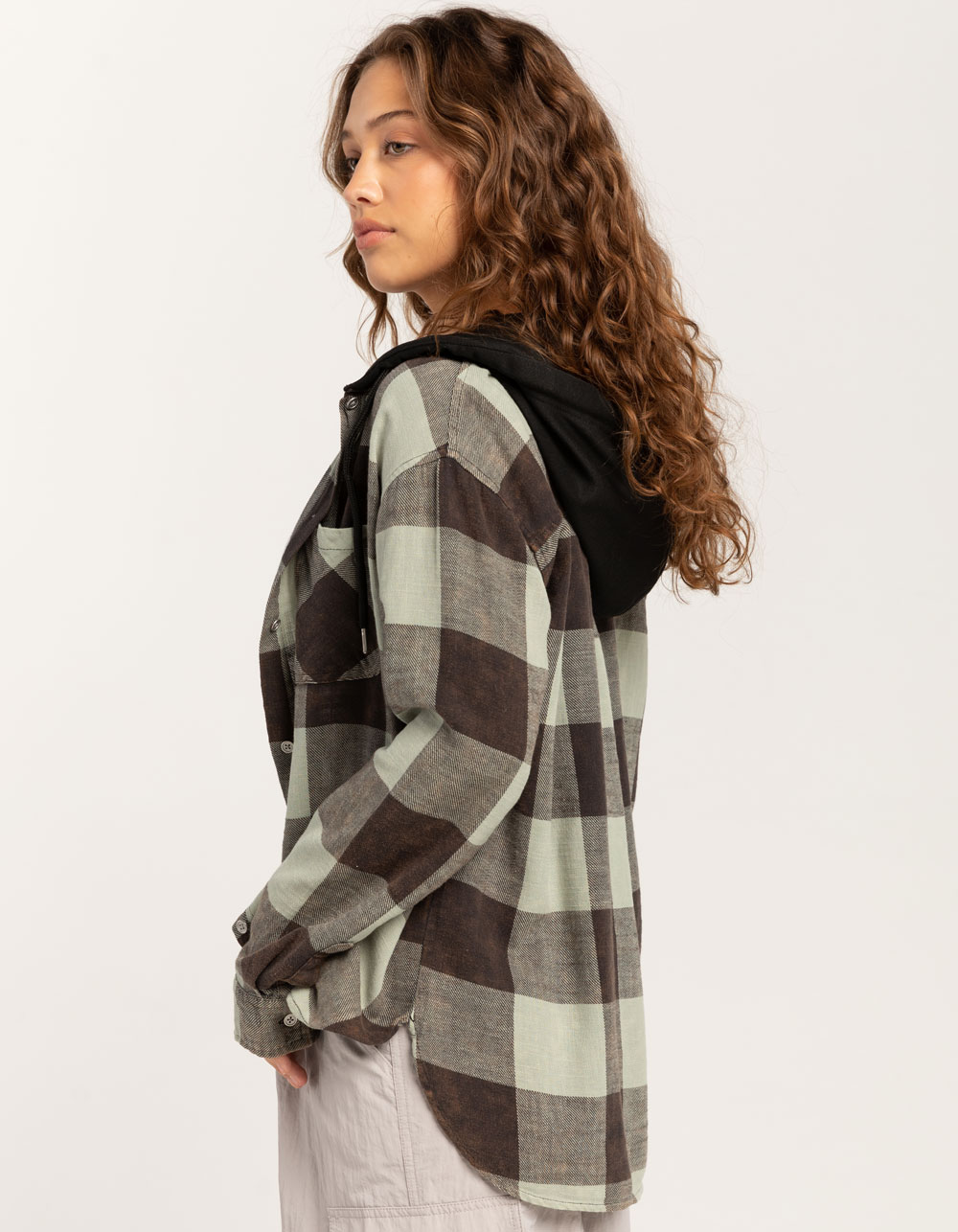 FULL TILT Sage Buffalo Womens Hooded Flannel - SAGE | Tillys