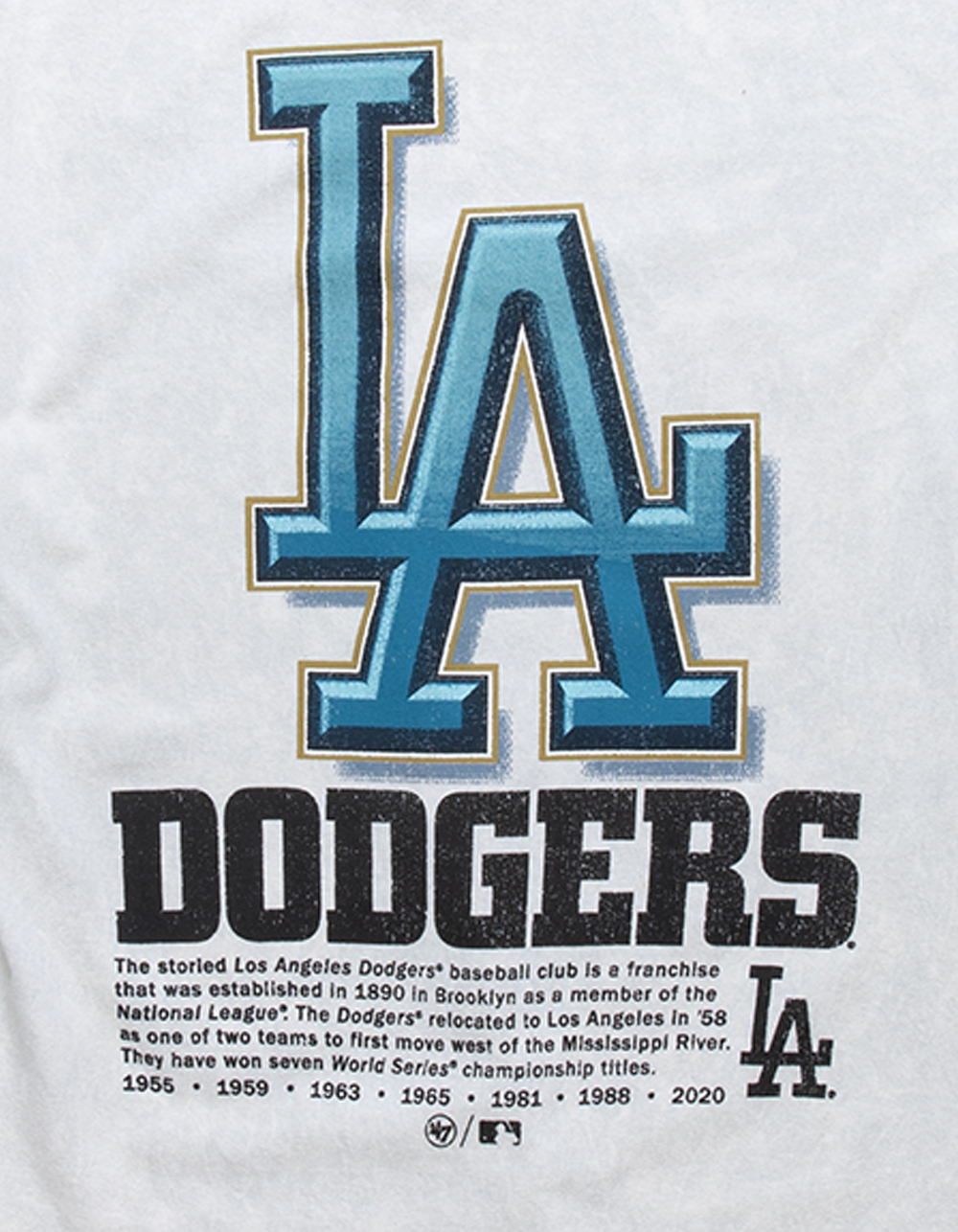 47 Brand LA Dodgers T-Shirt In Off Black With Chest And Back Print