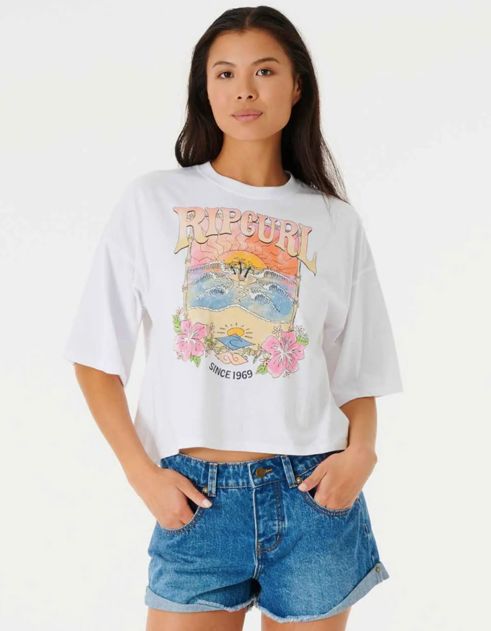 RIP CURL Barrelled Womens Heritage Crop Tee - WHITE | Tillys